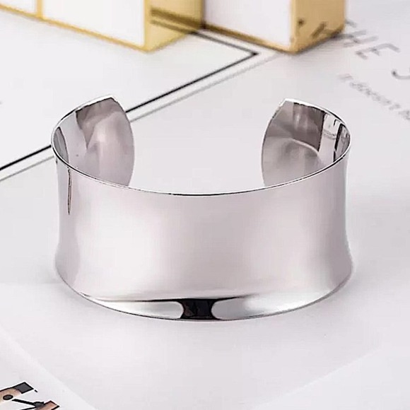 Wide Cuff Sterling Silver  Bangle  Bracelet  STAMPED .925 - Picture 3 of 6